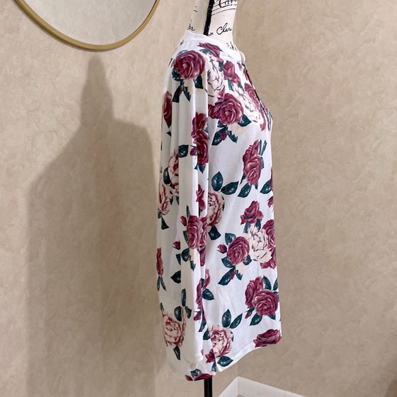 Red, Pink, and Green Rose Pattern Unisex Henley Top | LuLaRoe Mark - Picture 5 of 10